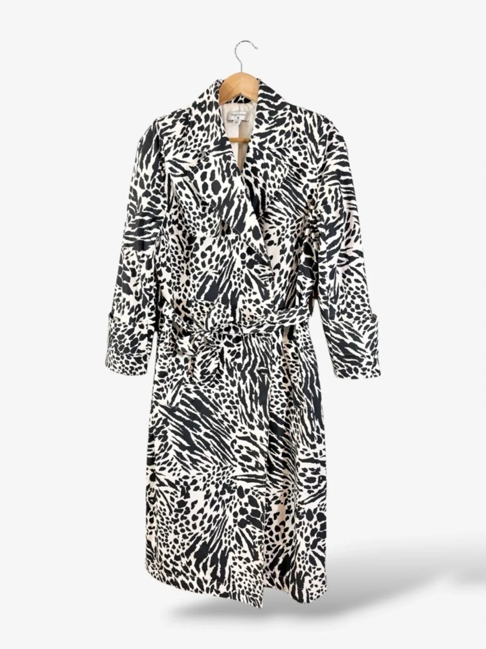 Sergio Hudson x Target Trench Coat XS Black White Animal Print Strong Shoulder - Picture 1 of 13
